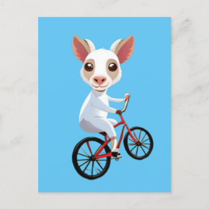 Cute little white goat on a bicycle postcard