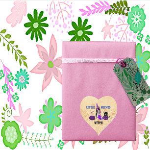 Cute Little Wicked Witch Black Cat Magic Cauldron  Heart Sticker