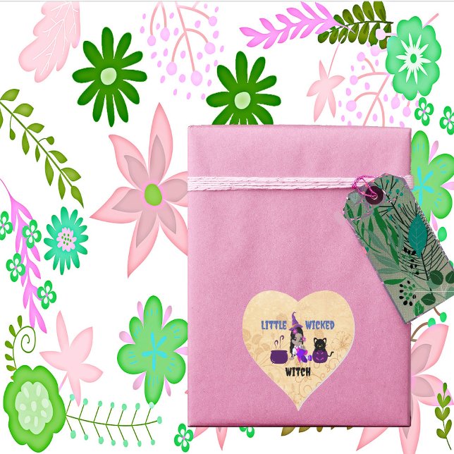 Cute Little Wicked Witch Black Cat Magic Cauldron  Heart Sticker (Cute Little Wicked Witch Black Cat Magic Cauldron Heart Sticker)