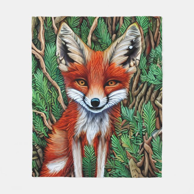 Cute Little wilderness Fox Fleece Blanket (Front)