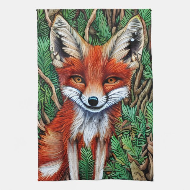 Cute Little wilderness Fox Tea Towel (Vertical)