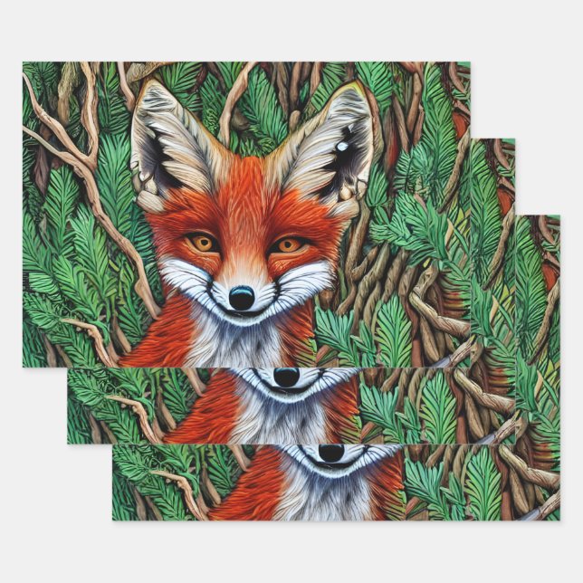 Cute Little wilderness Fox Wrapping Paper Sheet (Set)