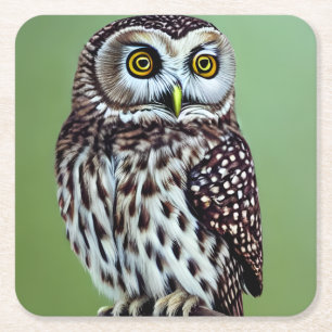 Cute Little Wilderness Woodland Owl Square Paper Coaster