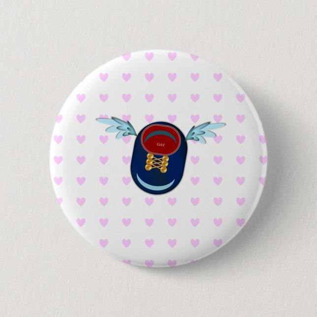 Cute little winged shoe cartoon and pink hearts 6 cm round badge (Front)