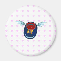 Cute little winged shoe cartoon and pink hearts