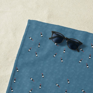 Cute Little Wino Wine Bottle Pattern on Blue Beach Towel