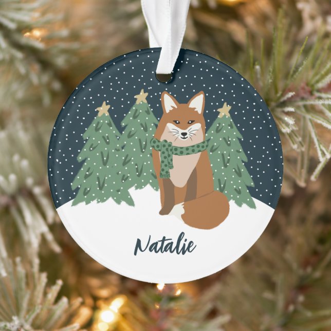 Cute Little Winter Fox | Name Christmas Ornament (Tree)