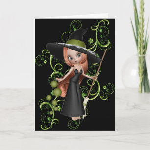 Cute Little Witch 3 Halloween Greeting Card
