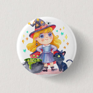 Cute little witch and black cat  tote bag 3 cm round badge