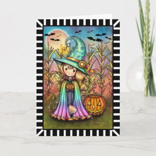 Cute Little Witch and Cat Halloween Card