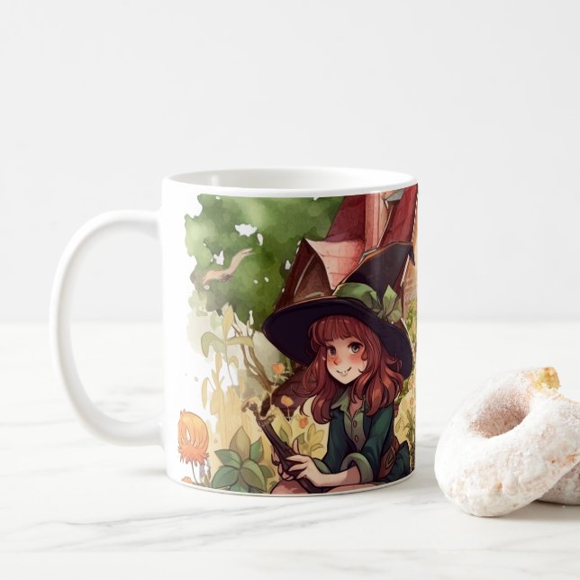 Cute Little Witch And Fox Mug (With Donut)