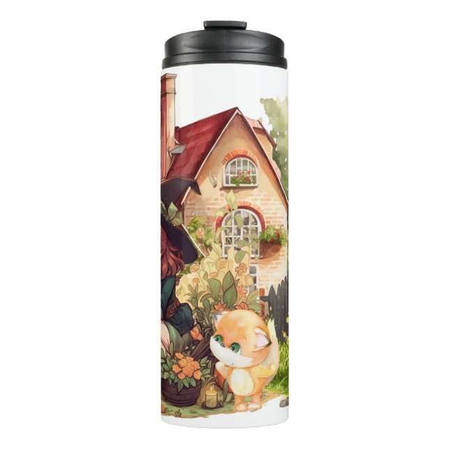 Cute Little Witch And Fox | Thermal Tumbler (Front)