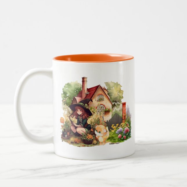  Cute Little Witch And Fox | Two-Tone Mug (Left)