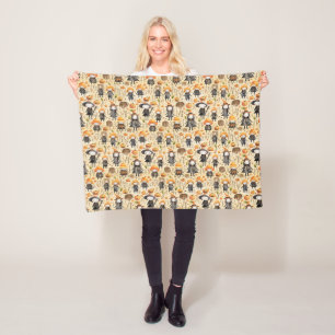 Cute Little Witch And Pumpkin Halloween Themed Fleece Blanket