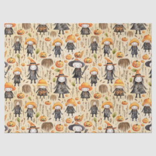 Cute Little Witch And Pumpkin Halloween Themed Tissue Paper