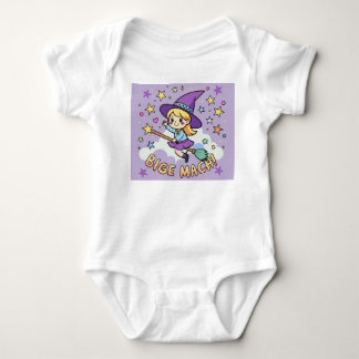 Cute Little Witch Flying on Broom Halloween Vector Baby Bodysuit