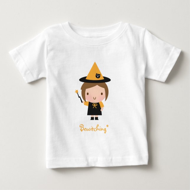 Cute Little Witch Girl, Bewitching Halloween Baby T-Shirt (Front)