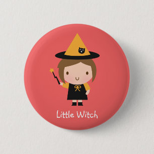 Cute Little Witch Girl Non Spooky Halloween Button