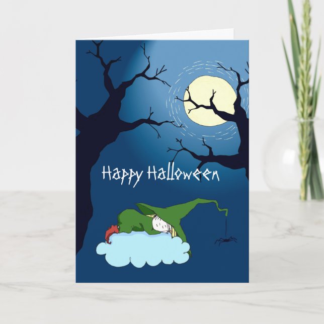 Cute Little Witch Halloween Greeting Card (Front)