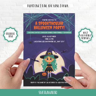 Cute Little Witch Halloween Party Invitation