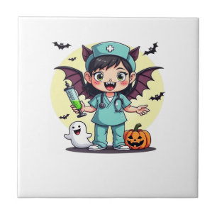 Cute little witch nurse Halloween Premium T-Shirt Ceramic Tile