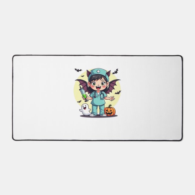 Cute little witch nurse Halloween Premium T-Shirt Desk Mat (Front)
