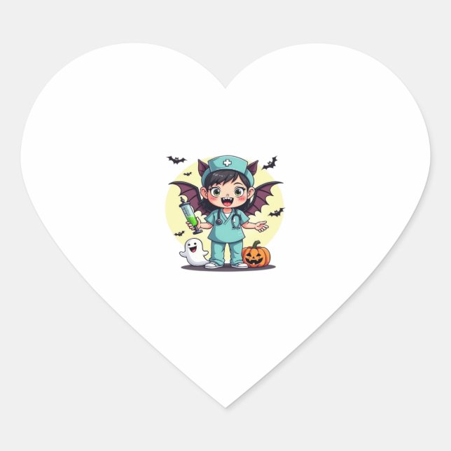 Cute little witch nurse Halloween Premium T-Shirt Heart Sticker (Front)