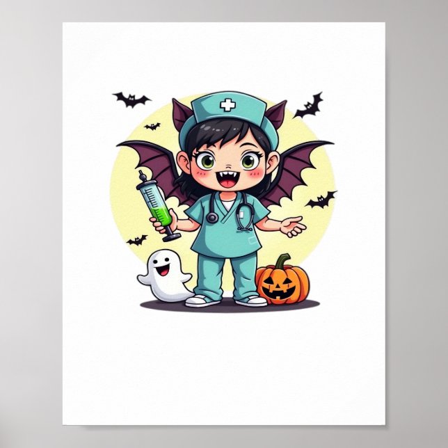 Cute little witch nurse Halloween Premium T-Shirt Poster (Front)