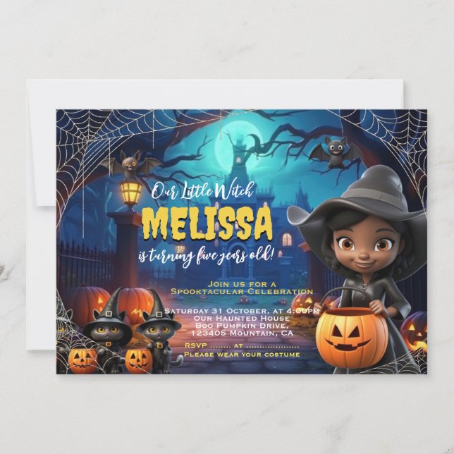 Cute Little Witch Spooktacular Birthday invitation (Front)