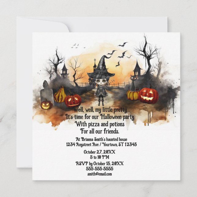 Cute Little Witch Teen Halloween Party Invitation (Front)