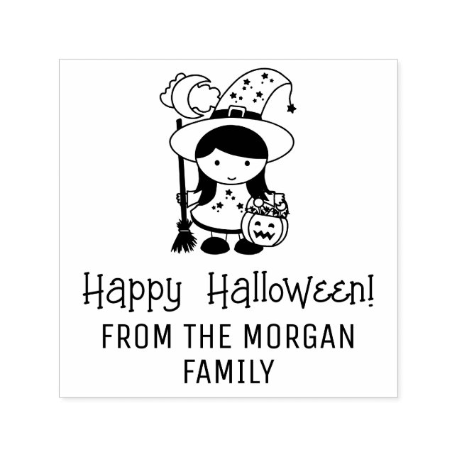 Cute Little Witch Trick or Treater Halloween Name Self-inking Stamp (Design)
