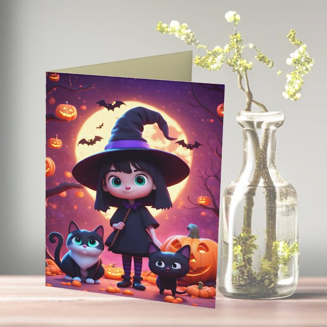 Cute little witch with cats and pumpkins, custom  card (Creator Uploaded)