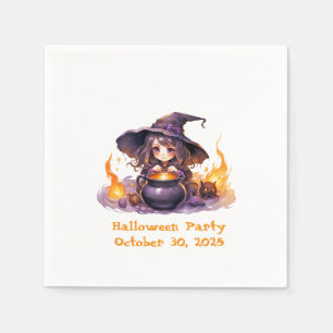 Cute Little Witch with Cauldron and Flames Napkin