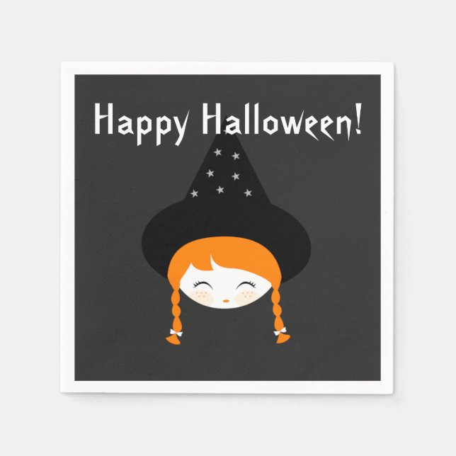 Cute Little Witch with Hat & Stars  Napkin (Front)