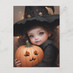 Cute Little Witch with her Halloween Pumpkin Postcard
