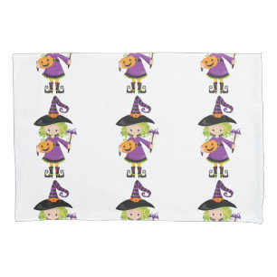 Cute Little Witch with Pumpkin Pillowcase