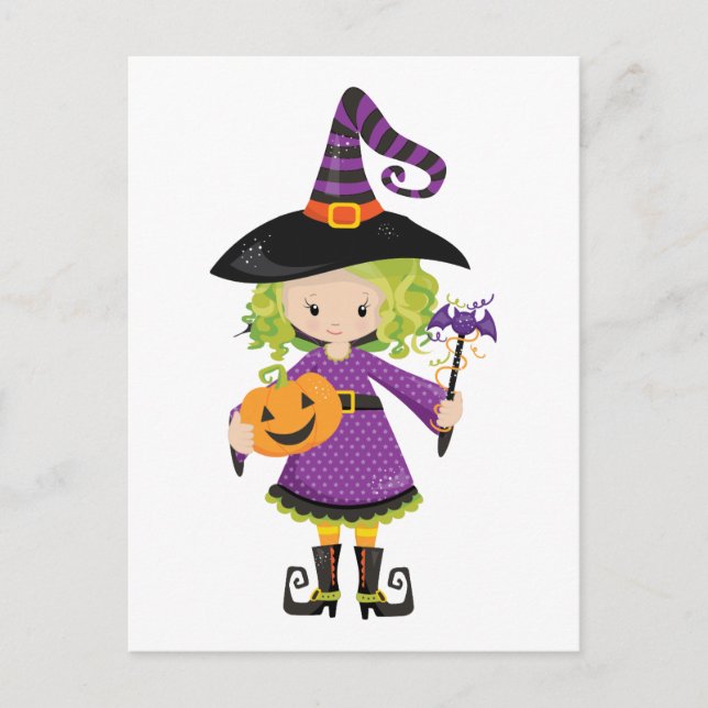 Cute Little Witch with Pumpkin Postcard (Front)