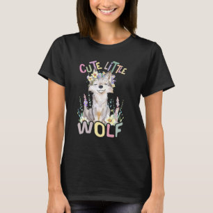 cute little wolf with flowers cute wolves animal m T-Shirt