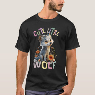 cute little wolf with flowers cute wolves animal m T-Shirt