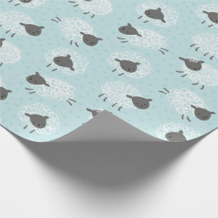 Cute Little Wooly Sheep white brown on light blue Wrapping Paper