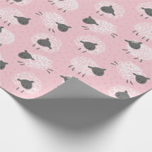 Cute Little Wooly Sheep white brown on pink