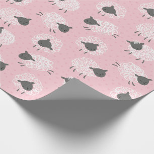 Cute Little Wooly Sheep white brown on pink Wrapping Paper