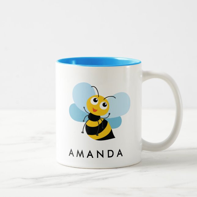 Cute Little YELLOW BEE Personalised Two-Tone Coffee Mug (Right)