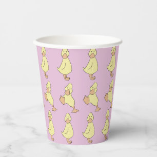 Cute Little Yellow Duckling Pink Baby Shower Paper Cups