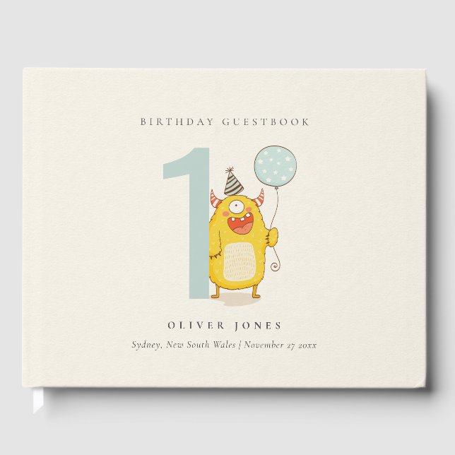 Cute Little Yellow Monster Any Age Birthday Guest Book (Front)