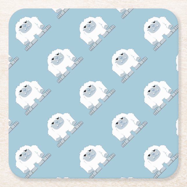 Cute Little Yeti Square Paper Coaster (Front)