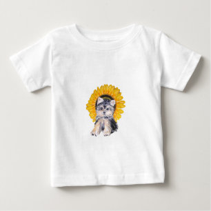 Cute little Yorkshire puppy dog & sunflower art Baby T-Shirt