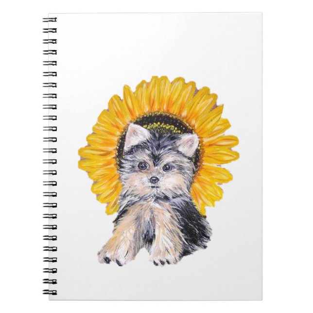 Cute little Yorkshire puppy dog & sunflower art Notebook (Front)