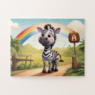 Cute Little Zebra and Rainbow Personalised Jigsaw Puzzle