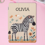 Cute Little Zebra with Flowers and Butterflies iPad Pro Cover<br><div class="desc">Personalised cute cartoon zebra design with flowers and butterflies.</div>